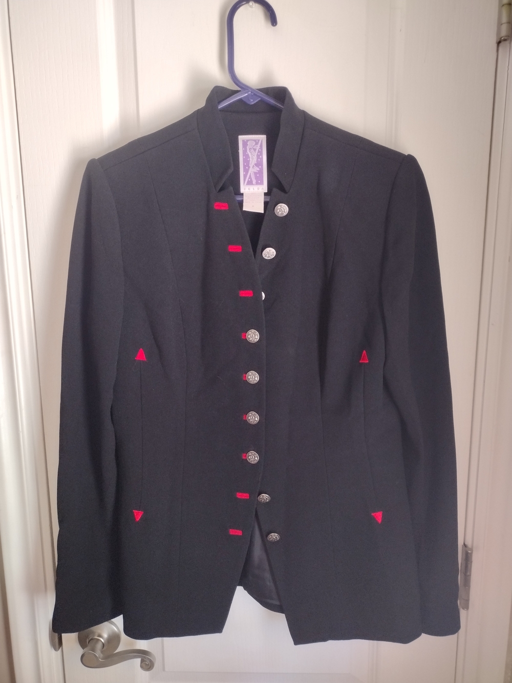 Zelda Red Buttonhole  Black Equestrian Jacket Vintage Size 6 Women's